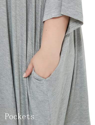 Image of KFUBUO Plus Size Nightgowns for Women Oversized Sleep Tshirts Dress Short Sleeves Sleepwear With Pocket Fit S-5XL