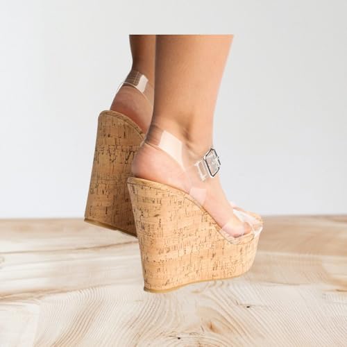 BAMBOO Women Peep Toe Platform Wedge High Heel Ankle Strap Sandals4