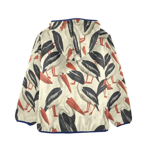 Stork Pattern Print Design Toddler Fleece Jacket Girl Boys Hooded Fleece Jacket Coat Warm Outwear Zip-up 3-10T2