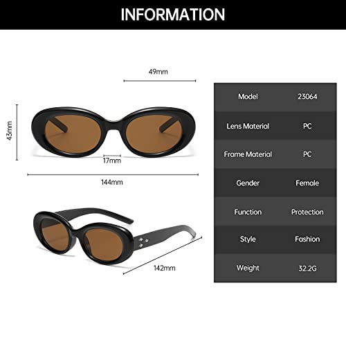 YAMEIZE 90s Retro Oval Sunglasses - Vintage Shades UV Protection Street Driving Cateye Sun Glasses for Women Men3