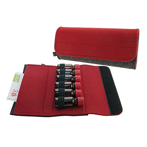Premium Taschenapotheke von ebos | handgefertigte Reiseapotheke aus echtem Wollfilz | 6 Schlaufen für 10 ml Globuli-Fläschchen, Globuli-Röhrchen | Globuli-Tasche, Globuli-Etui, Globuli-Mäppchen, Globuli-Täschchen als Set zur Aufbewahrung von homöopathischer Hausapotheke | rot Cover