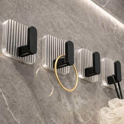 Image of Satpurush Luxury Acrylic Self Adhesive Wall Hooks | Heavy Duty Bathroom & Kitchen Hook | No Drill Waterproof Wall Hanger for Towels, Robes, Keys & Accessories (Black, Pack of4).