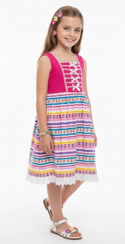 Image of ToBeInStyle Girls Two Piece Short Sleeve Dress and Matching Bolero Crop Cardigan Assorted Prints Cotton Blend Summer Outfit