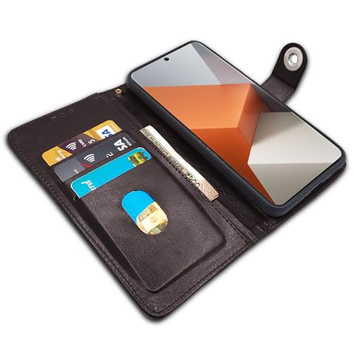 Image of Pikkme Redmi Note 13 Pro Plus 5G Flip Cover Leather Finish | Inside TPU with Card Pockets | Wallet Stand and Shock Proof | Magnetic Closing | Complete Protection Button Flip Case (Coffee)