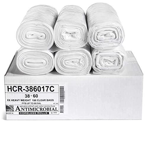 Image of Aluf Plastics 60 Gal Clear Trash Bags, 17 Micron (EQ.), 38 inch x 60 inch (150 Pk)