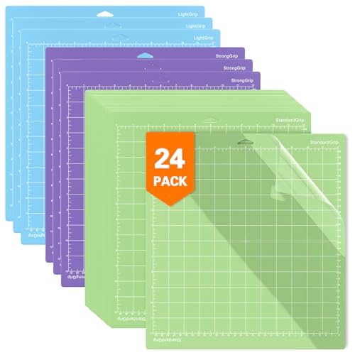 24 Pack Cutting Mat for Cricut Bulk, 12x12 Inch (Light, Standard, Strong), Vinyl Mat Variety Adhesive Mats for Cricut Explore Air/Air 2/One/Maker