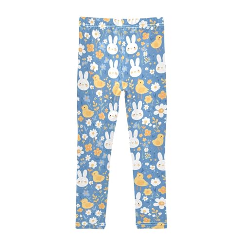 Cute Bunny Rabbit Duckling Spring Bloomy Happy Easter Kids Girl's Athletic Leggings Soft High Waisted Lounge Pants2