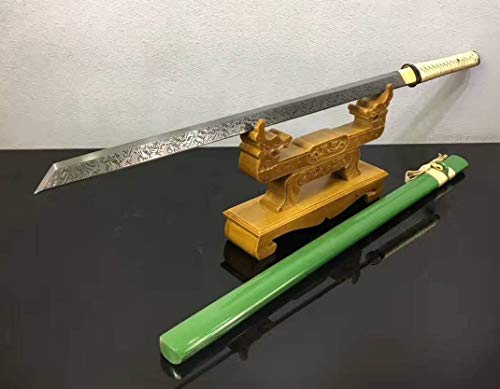 Chinese Sword,Tang dao(High Manganese Steel Etch Blade,Green Scabbard,Alloy Fittings) Full Tang,Length 39