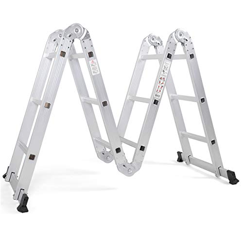 Giantex 12.5 Ft Multi Purpose Folding Step Ladder Platform Extendable Scaffold Ladder EN131 Aluminum 7 in 1 Extension Step Lightweight 330LB (12.5 Ft)