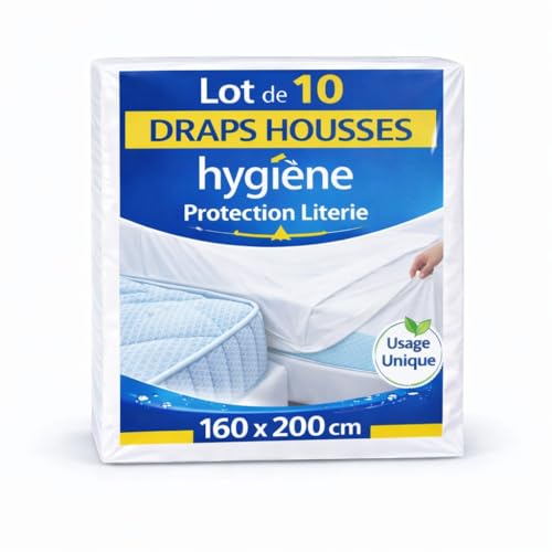 Drap Housse Jetable 160X200 | Lot de 10 Housses Matelas Grand Bonnet | Anti Tâches | Hygiène Protection Literie Gîtes - Camping - Location - Médical...