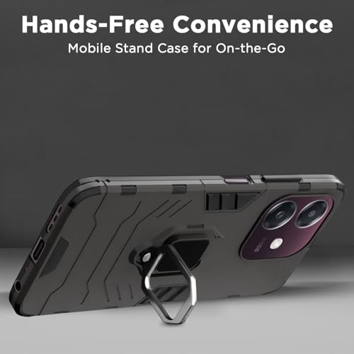 Image of Pikkme D5 Tough Armor Bumper Case | 360 Protection Case | Ring Holder Stand Back Cover for Oppo A3x 5G / A3x 4G / A3 5G (Black)