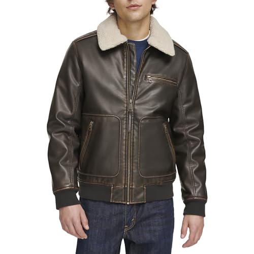 Levi's Men's Faux Leather Aviator Bomber Jacket with Sherpa Collar