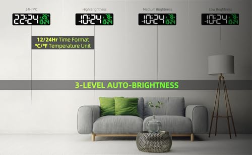Large LED Digital Wall Clock with Date, Temperature, Auto-Brightness, Auto-DST | Big Digital Clock for Bedroom, Desk, Classroom, Living Room, Kitchen, Office, Gym, Farmhouse, Xmas Gift for Seniors - Image 5
