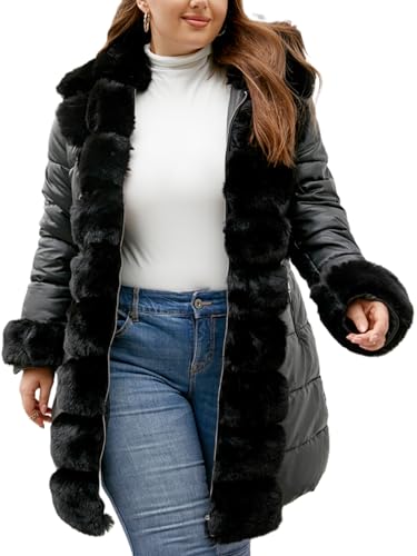 Geschallino Women's Puffer Coat Plus Size Winter Jacket Warm Hooded Thicken Padded Bubble Outerwear (1X-5X)