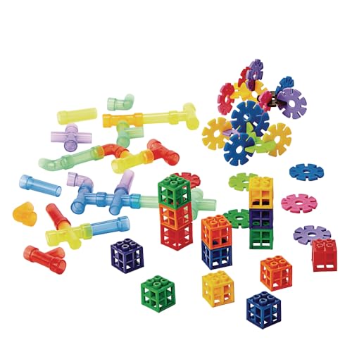 Image of Excellerations Linking Disc Flake Connectors, Mini Pipe Tubes and Grid Linking Cubes, 1660 Pieces, Set of 3 in Storage Bins, Preschool Building Bricks, Construction