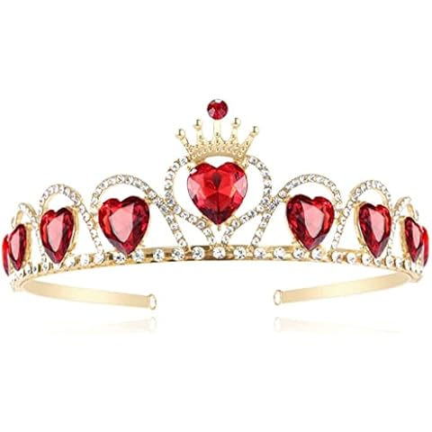 Queen of Hearts Costume Women,Heart Tiara Descendants Costume Headdress Queen of Hearts Gold Crown for Girls Teens Halloween Parties Red Cover