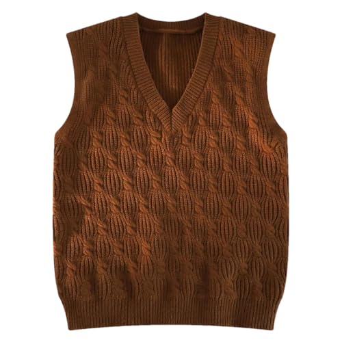 Men's Cotton Twisted Stripe Knit V-Neck Sleeveless Sweater Vest Casual Solid Color Pullover Tops