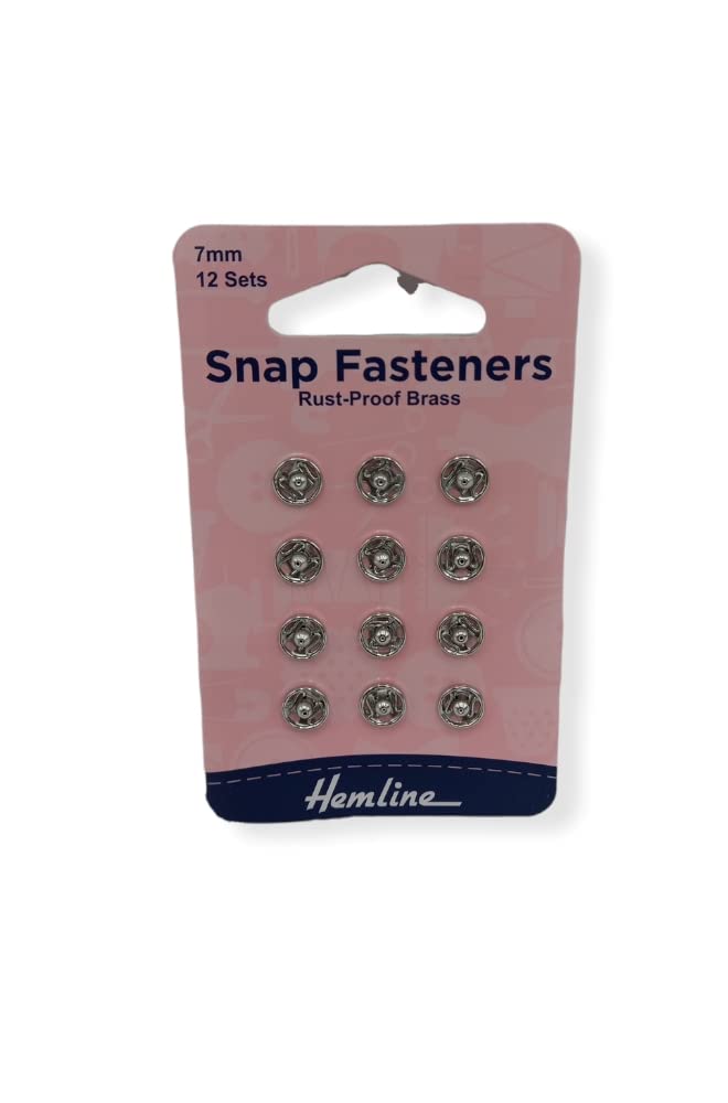 Hemline 12-Set Press Stud Button or Snap Fasteners 7 Millimeter Silver Color