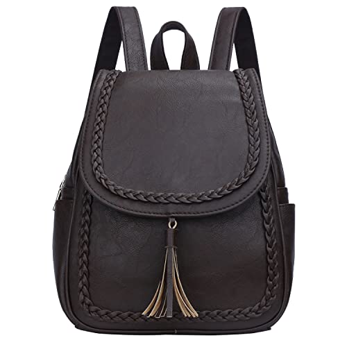 Image of KKXIU Fashion Small Synthetic Leather Backpack Purse For Women and Ladies with Tassel (Coffee)