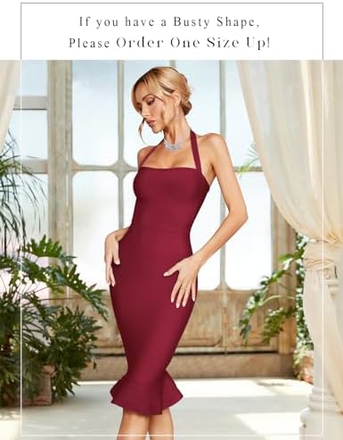 houstil women's v neck halter fishtail bandage bodycon dress party Party, Orangepink, S Fashion Long Sleeve And 3/4 Dresses Simple Off Shoulder A SIZE:4