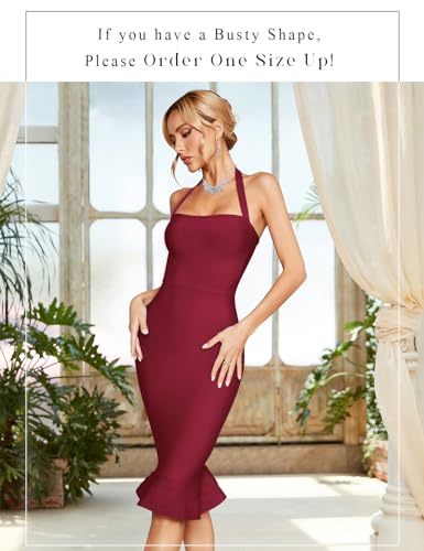 Image of houstil Women's V Neck Halter Fishtail Bandage Bodycon Dress Party