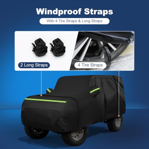 Image of QUNSUNUS Car Cover for Jeep CJ7 Waterproof with Cotton Inner, Zipper, Strap | Heavy 420D Oxford Outdoor All-Weather CJ7 Covers, with Elastic Hems and Double-stitched Seams, for Dust, Sun, Wind Protection