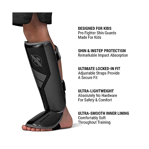 Hayabusa-S4-Kids-Shin-Guards-Muay-Thai-MMA-Kickboxing-Martial-Arts Hayabusa S4 Kids Shin Guards, Muay Thai, MMA, Kickboxing, Martial Arts - Black, Large/X-Large