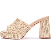 Monrovia Womens Sandals Heels for Women Slide On Block Chunky Platform High Heels Open Toe Raffia...