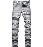 XIMXIMMTIAN Men's Biker Moto Washed Distressed Slim Fit Straight Jeans Denim…