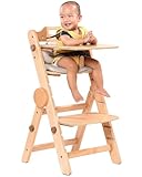 AIMOADO Toddler High Chair Wooden, Baby Highchair with Adjustable Tray and Foot Rest, Folding Wood High Chair for Dining, 6 Months up to 300 Lb (Natural)
