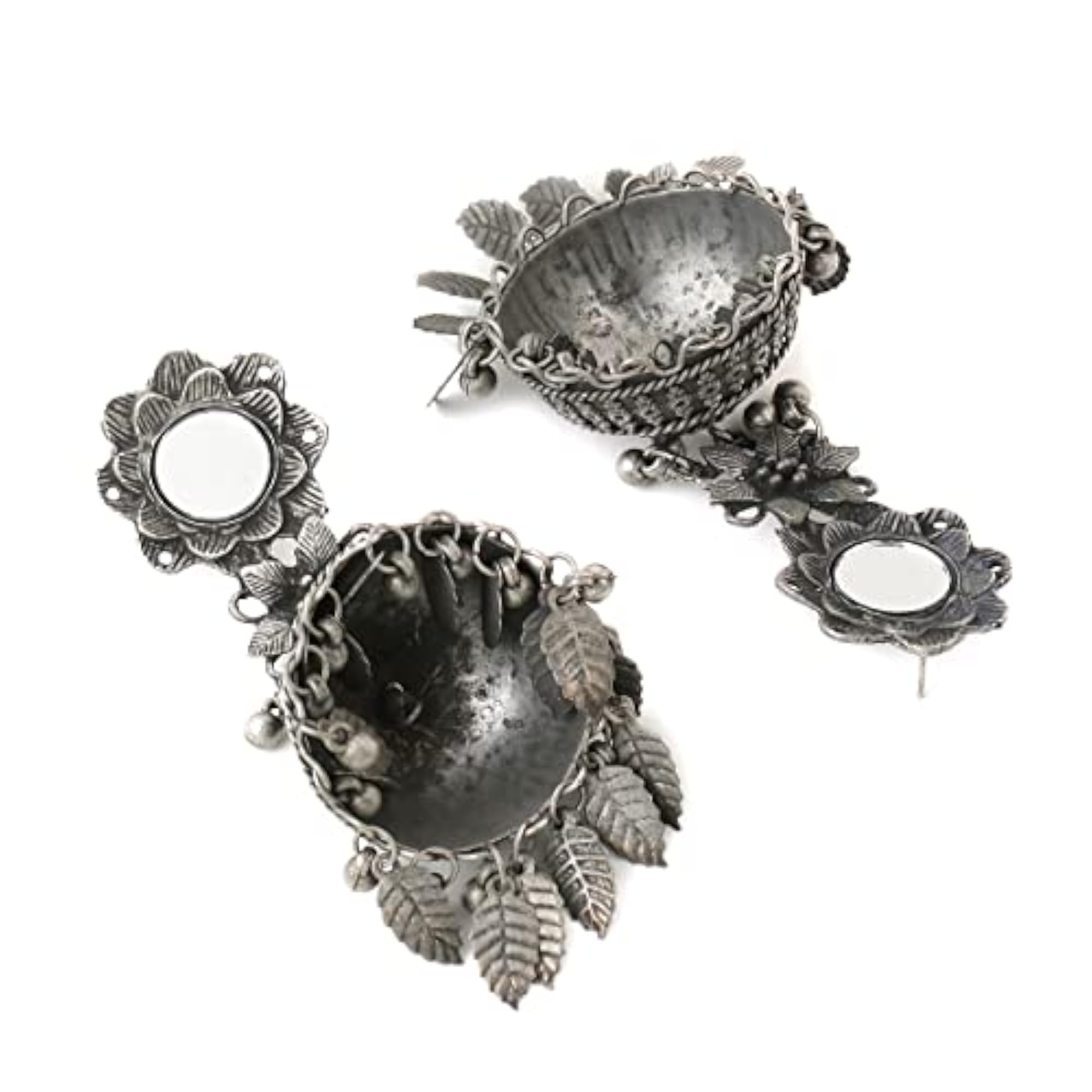 Traditional Silver Oxidised Jhumka German Floral Big Jhumki Earrings