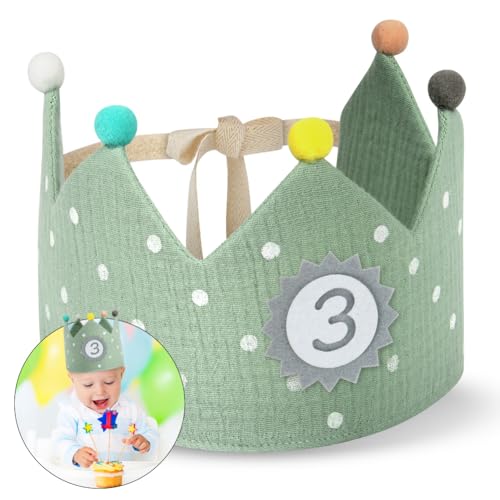 Miniatura 8 de Uraqt Corona Primer Cumpleaños Con Fieltro Números Intercambiables Del 0 Al 9, Corona Cumpleaños 1 Año Con Ajustable Aniversario Años O Meses, Decoracion De Fiesta, Tela-Verde