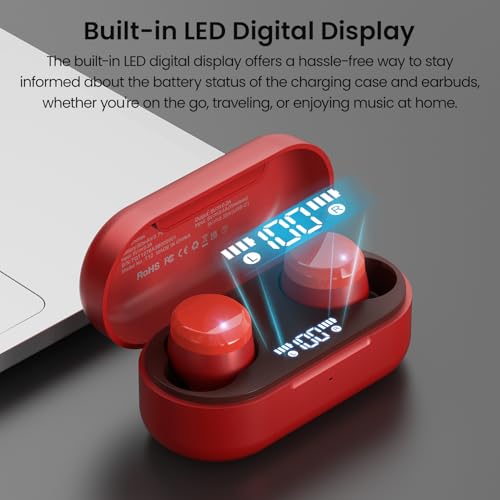 Miniatura 2 de Tozo T12 Mini - Auriculares Inalámbricos Bluetooth 5.3, Cascos Inalambricos Bluetooth Ipx8, Mics Integrados, Función Enc, 55 Hrs Reproducción, Personalizar Eq Y Pantalla Digital Led Rojo