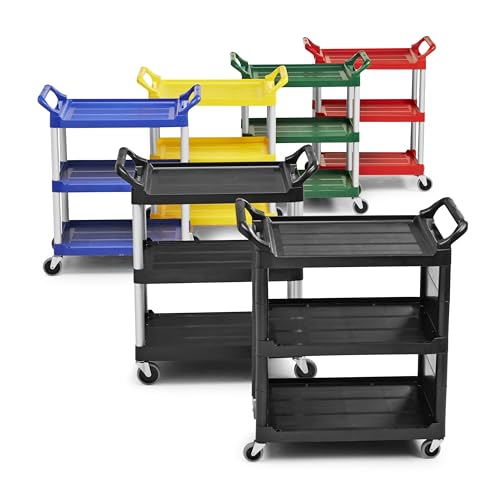 Rubbermaid Commercial Products Heavy Duty 3-Shelf Rolling Service/Utility/Push Cart, 200 lbs. Capacity, Black, for Foodservice/Restaurant/Cleaning/Warehouse/Garage by Rubbermaid Commercial Products - Image 9