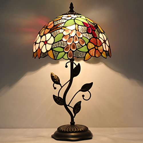 Avivadirect Tiffany Table Lamp, Stained Glass Lamp, Grape Desk Light W12H19 Inch Antique Iron Metal Leaves Bronze Base 1-Light, Memory Sympathy Accent Tiffany Lamps #TOP4