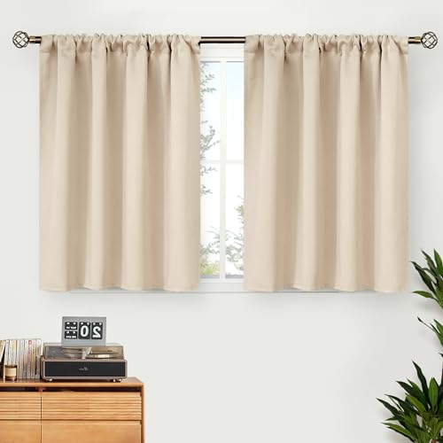 BGment Blackout Curtains 30 Inches Length for Kitchen Window - Rod Pocket Short Drapes Privacy Protection for Bathroom Rv Camper Room Darkening Blinds, Champagne, 2 Panels, 42 x 30 Inch
