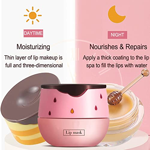 Bee Balm Lip Balm Honey Pot, 2 Pcs Strawberry & Honey Lip Masks Hydrating Prevention Dry And Cracked Lip Scrubs Exfoliator，Lip Sleep Mask Reduces Lip Lines，Lip Exfoliating Bee Balm Sleeping Lip Mask,Christmas Gifts #TOP1