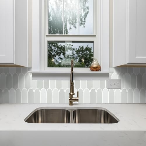 AdoDecor Peel and Stick Backsplash for Kitchen,Thicker Design Premium Grey Feather Peel and Stick Backsplash, Seamless Backsplash Tile for Bathroom,12"x 12"(10-Sheet) by AdoDecor - Used condition - Image 7