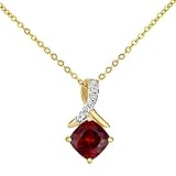 Naava 9ct Yellow Gold Square Garnet and Diamond Twist Pendant Necklace of 46cm