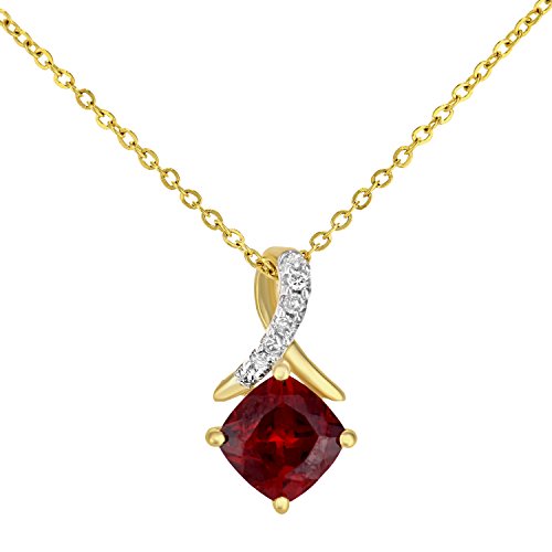 Image of Naava 9ct Yellow Gold Square Garnet and Diamond Twist Pendant Necklace of 46cm