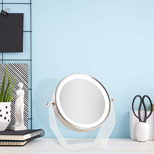 Zadro Led Lighted 8X/1X Magnification Two-Sided Swivel Acrylic Base Vanity Makeup Mirror For Bedroom, Bathroom And Tabletop In Satin Nickel #TOP7
