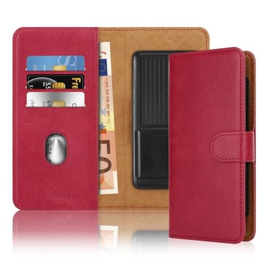 Cadorabo Klapphülle kompatibel mit ZTE Blade L5 Plus-Handyhülle mit Kartenfach, 360 Grad Schutzhülle zum klappen- Flip Case Book Cover PU Leder Handytasche klappbar ROT