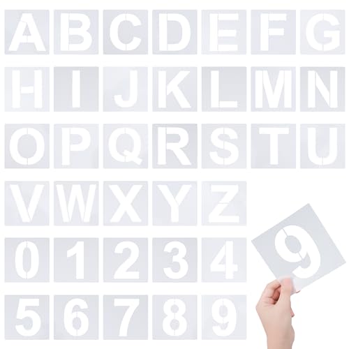 Haakong 4 Inch Letter Stencils 36Pcs Alphabet Numbers Reusable Plastic Stencils for Painting on Wood Wall Canvas DIY Art Projects