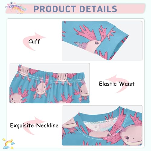 Fustylead Cute Cartoon Pink Axolotl Cotton Pajamas, Snug Fit Long Sleeve Soft Sleepwear Pjs4