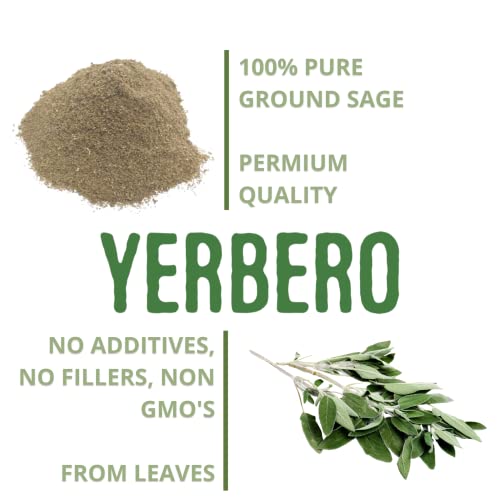 Yerbero - Premium Sage Leaf Ground 5 Oz (142G) | Sage |100% Pure Leaf, No Fillers, No Additives, Non Gmo's, Dried Leaves Powder. Spice/Seasoning/Incense. #TOP2