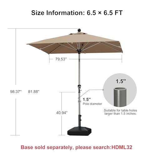 Image of PURPLE LEAF Square Patio Umbrella 6.5' x 6.5' Tilt Market Umbrella Taupe