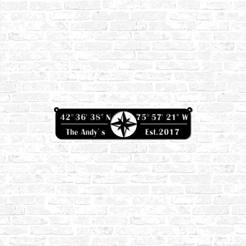 Laser Cut Metal Sign with GPS Coordinates, 18-inch Wall Art