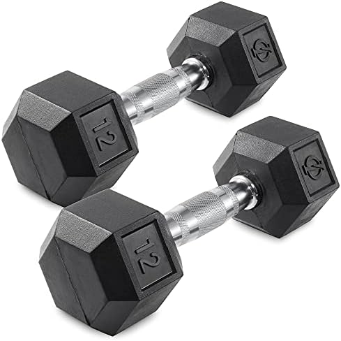 Philosophy Gym Rubber Coated Hex Dumbbell Hand Weights, 12 lb Pair