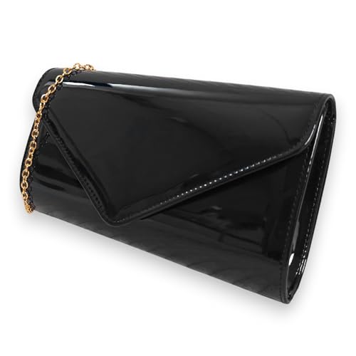 fi9 Patent Leather Bridal Wedding Evening Handbag Party Clutch Shoulder Hand Bag (Black)