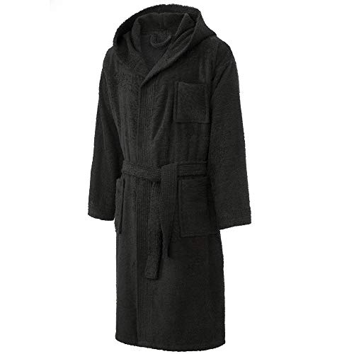 CelinaTex Borkum Peignoir De Bain Capuche De Couleur Unie Et De Deux Couleurs Longue Poches Appliquées Et Poche Poitrine Homme Pur Coton XL noir Cover